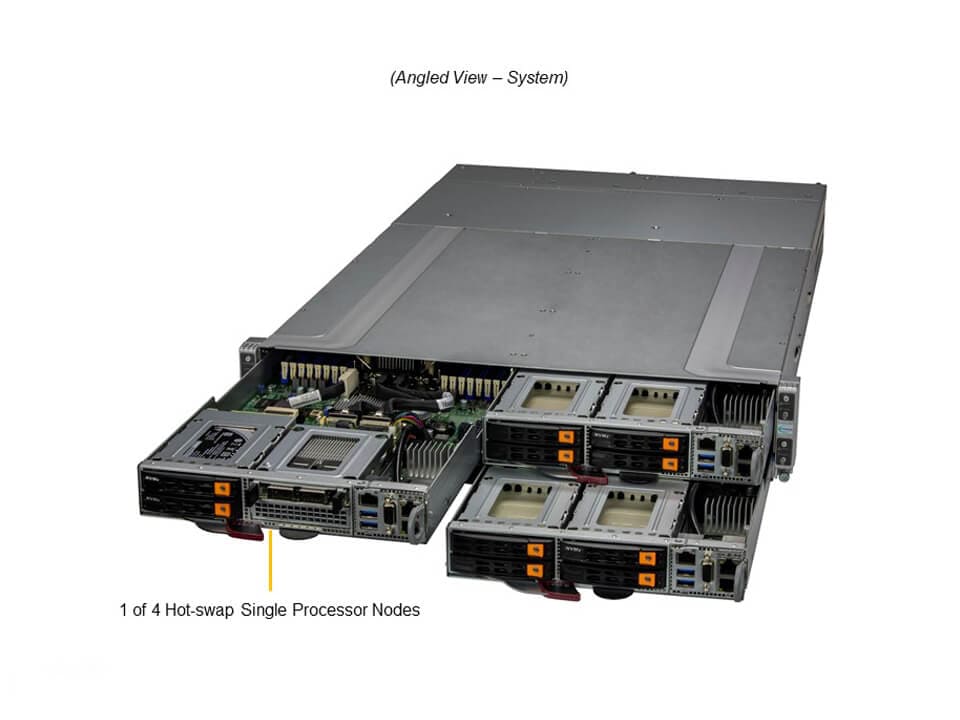Сервер SuperMicro SYS-210GT-HNC8F 2U 4-node UP GrandTwin - 4 2.5" SAS/SATA drives/node — фото 3