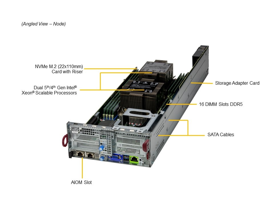 Сервер Supermicro 2U BigTwin SYS-221BT-DNTR, 2 узла, Xeon 4/5 пок., 16 DDR5 на узел — фото 4