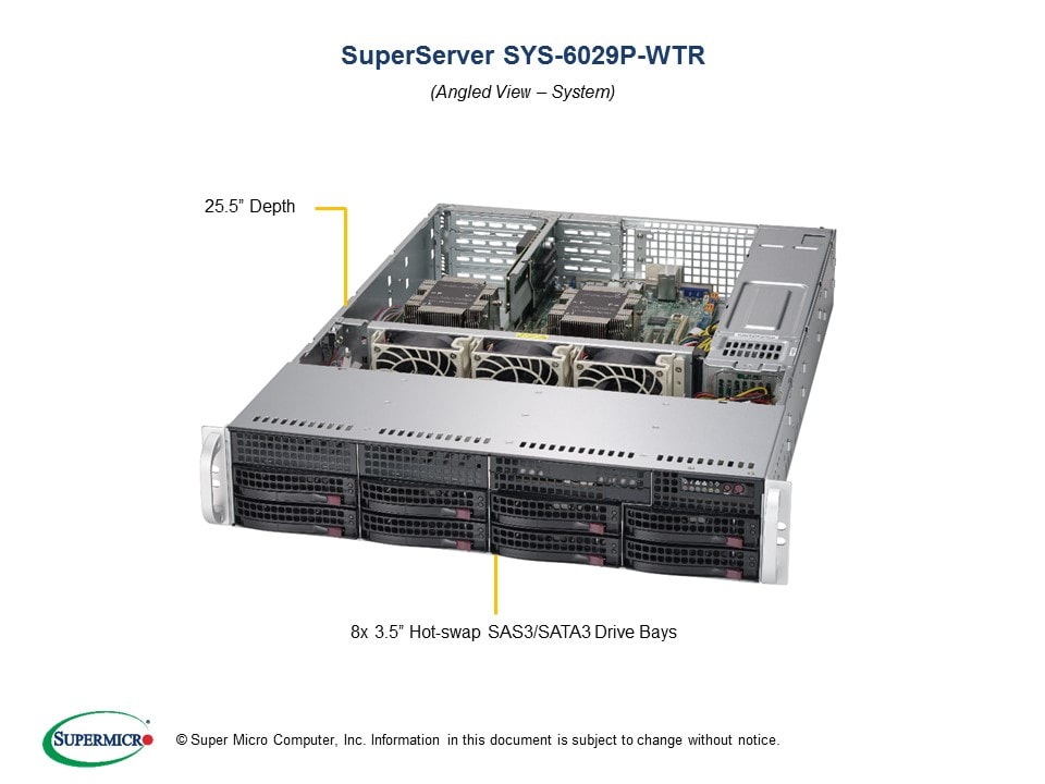 Сервер Supermicro SYS-6029P-WTR 2U, плата X11DDW-L, 8×3,5" SAS3/SATA3, БП 1000 Вт 1+1 — фото 3