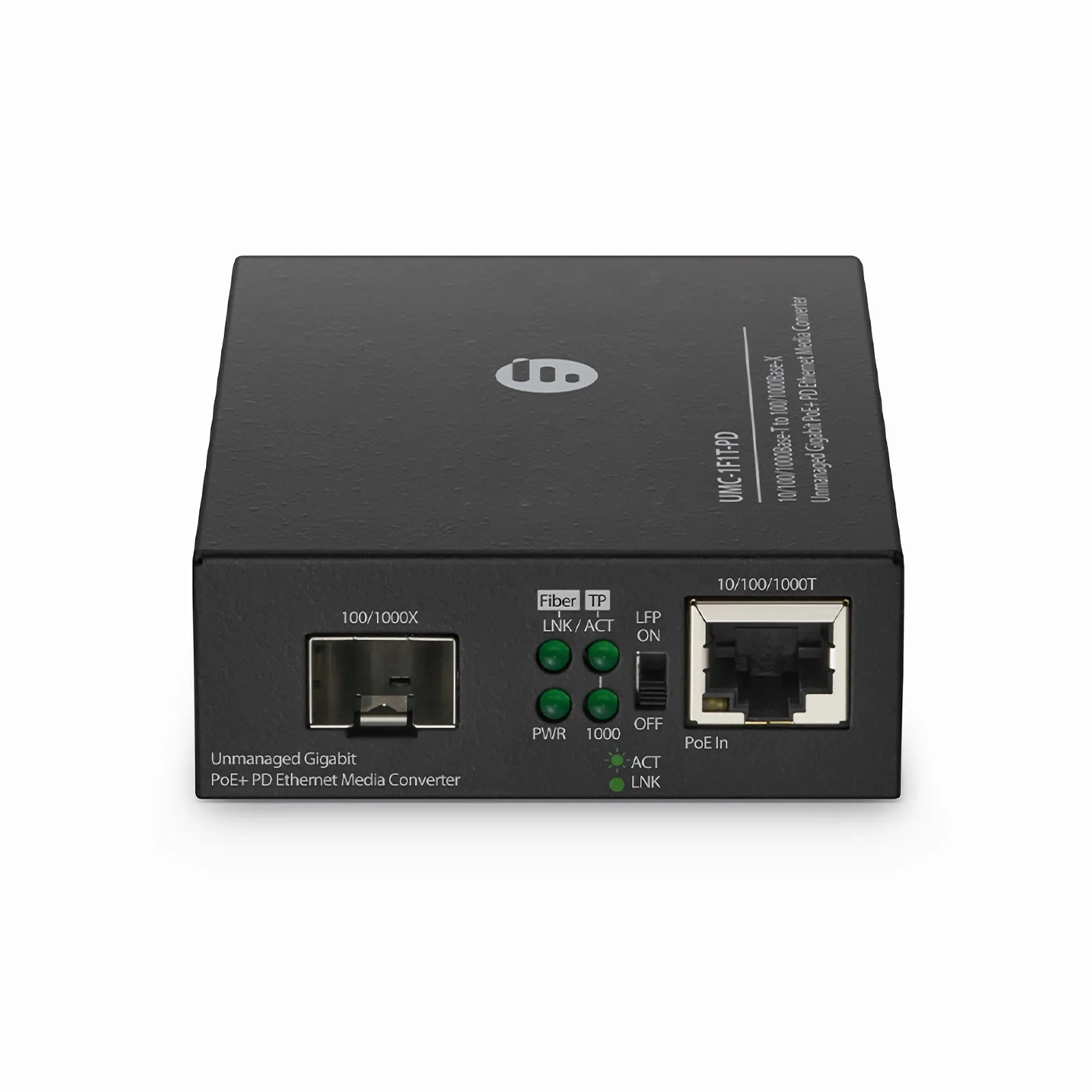 Неуправляемый PoE+ PD медиаконвертер gigabit ethernet 1x 10/100/1000Base-T RJ45 в 1x 100/1000Base-X SFP. Характеристик — фото 1