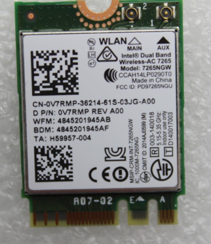 Плата V7RMP 0V7RMP Dell 7265NGW Intel Dual Band WLAN WiFi Wireless Mini Card Bluetooth — фото 1