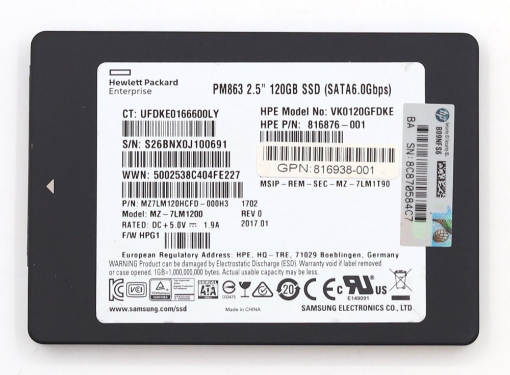 SSD-накопитель HPE VK0120GFDKE 120GB 2.5" 6Gb/s SATA Solid State Drive P/N: 816876-001 Tested — фото 2