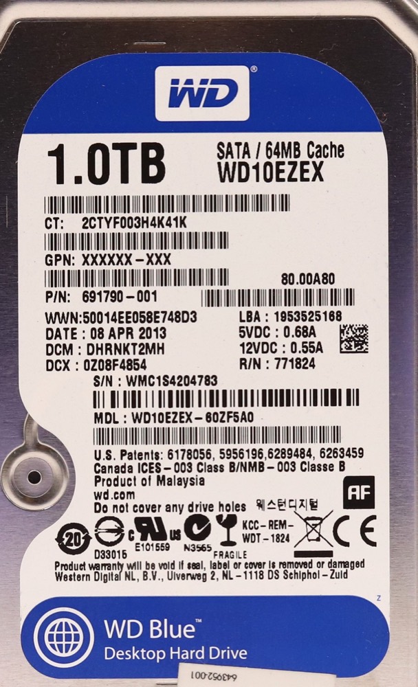 Жёсткий диск HP WD10EZEX-60ZF5A0 1TB 3.5" 6Gb/s 64MB 7.2K RPM SATA Hard Drive P/N: 691790-001 — фото 2
