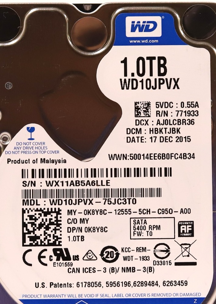 Жёсткий диск WD WD10JPVX-75JC3T0 1TB 2.5" 6Gb/s 5.4K RPM SATA Hard Drive Dell P/N: 0K8Y8C — фото 2