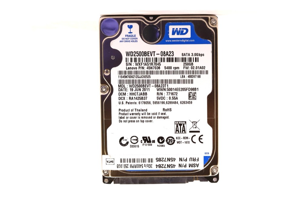 Жёсткий диск Lenovo WD2500BEVT-08A23 250GB 2.5" 3Gb/s 5.4K RPM SATA HDD FRU P/N: 45N7036 — фото 1