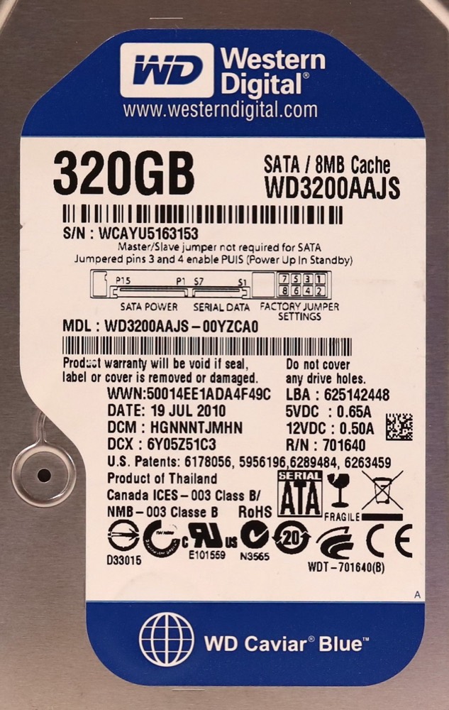 Жёсткий диск WD WD3200AAJS-00YZCA0 320GB 3.5" 3Gb/s 8MB 7.2K RPM SATA HDD P/N: WD3200AAJS — фото 2