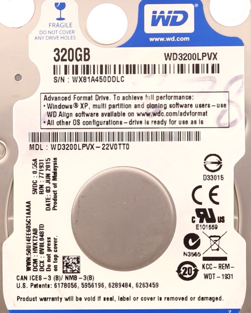 Жёсткий диск WD WD3200LPVX-22V0TT0 320GB 2.5" 6Gb/s 8MB 5.4K RPM SATA HDD P/N: WD3200LPVX — фото 2