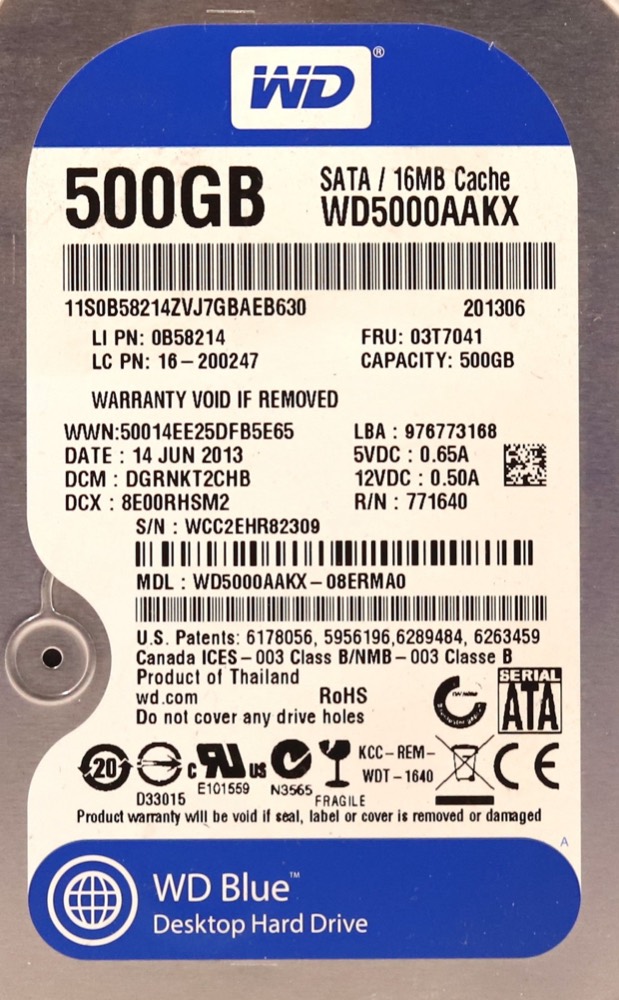 Жёсткий диск WD WD5000AAKX-08ERMA0 500GB 3.5" 6Gb/s 16MB 7.2K RPM SATA HDD FRU P/N: 03T7041 — фото 2