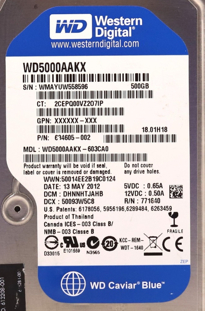 Жёсткий диск WD 500 ГБ SATA 6 Гбит/с 7,2K 3,5" (WD5000AAKX-603CA0, 634605-002) — фото 2