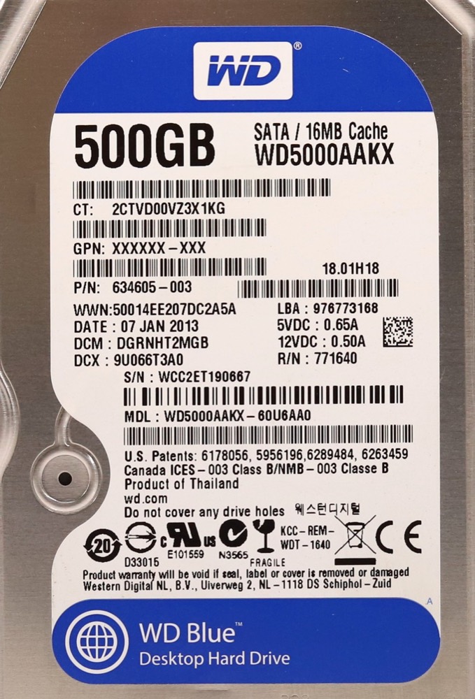 Жёсткий диск HP WD5000AAKX-60U6AA0 500GB 3.5" 6Gb/s 7.2K RPM SATA Hard Drive P/N: 634605-003 — фото 2