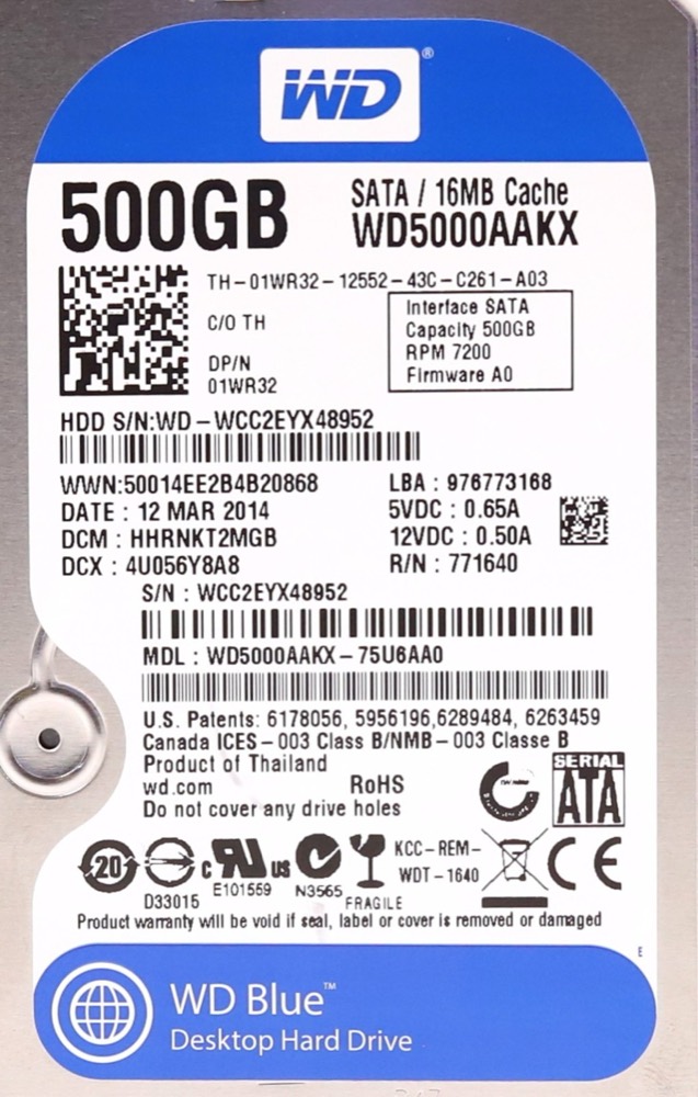 Жёсткий диск Dell WD5000AAKX-75U6AA0 500GB 3.5" 6Gb/s 16MB 7.2K RPM SATA HDD Dell P/N: 01WR32 — фото 2