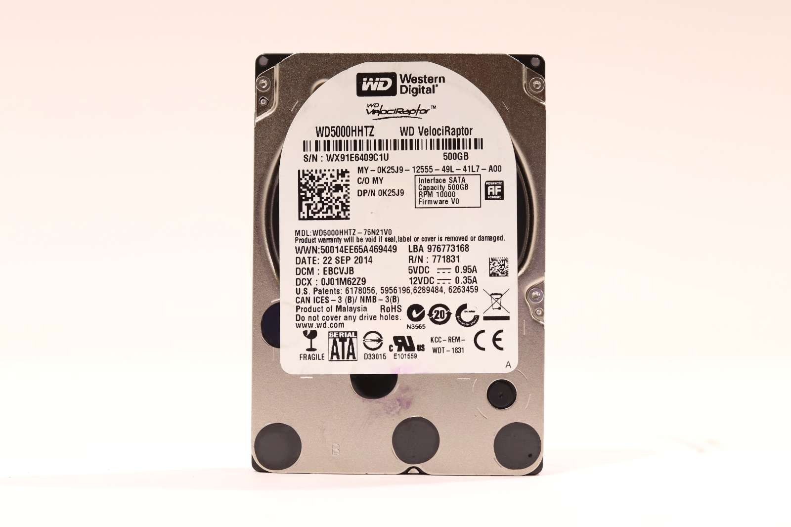Жёсткий диск WD WD5000HHTZ-75N21V0 500GB 3.5" 6Gb/s 10K RPM SATA Hard Drive Dell P/N: 0K25J9 — фото 1