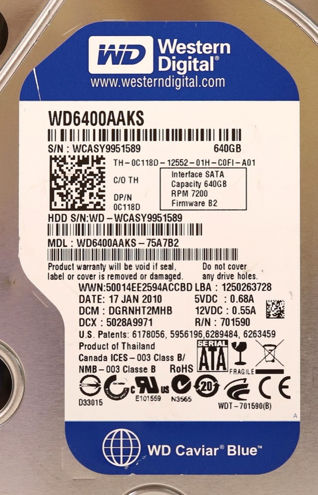 Жёсткий диск WD WD6400AAKS-75A7B2 640GB 3.5" 3Gb/s 7.2K RPM SATA Hard Drive Dell P/N: 0C118D — фото 2