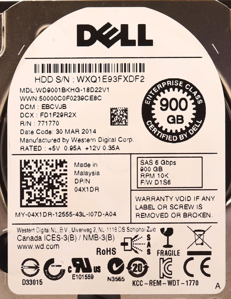 Жёсткий диск Dell WD9001BKHG-18D22V1 900GB 2.5in 6Gb/s 10K RPM SAS Hard Drive P/N: 04X1DR — фото 2