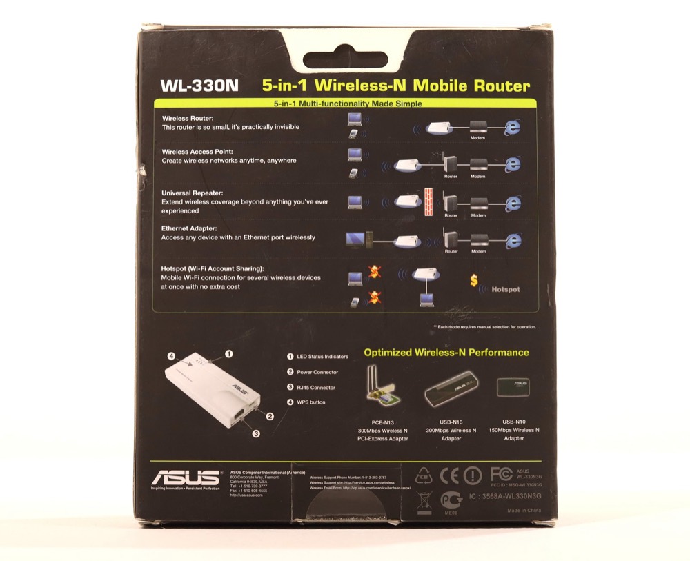 Маршрутизатор ASUS WL-330N 5-in-1 150Mbps Wireless-N150 Pocket Mobile Router P/N: WL-330N — фото 2