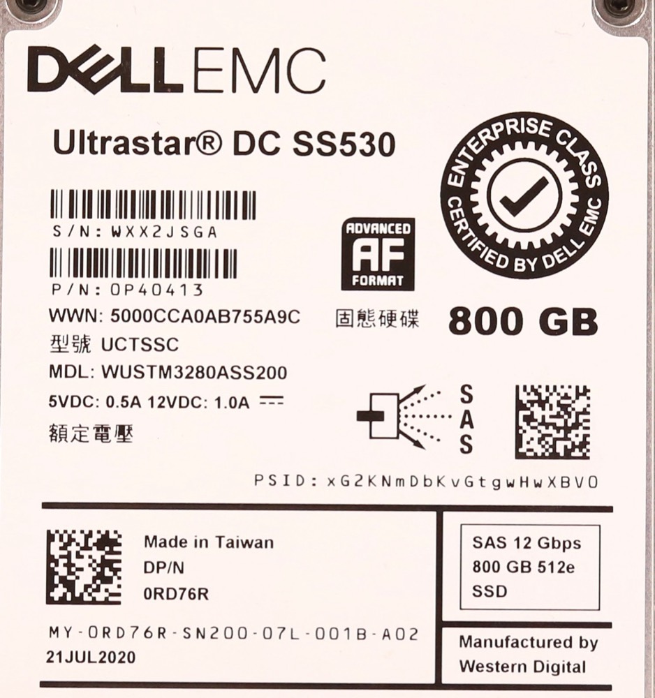 SSD-накопитель Dell WUSTM3280ASS200 800GB 2.5" 12Gb/s SAS SSD W/Caddy Dell P/N: 0RD76R Tested — фото 2