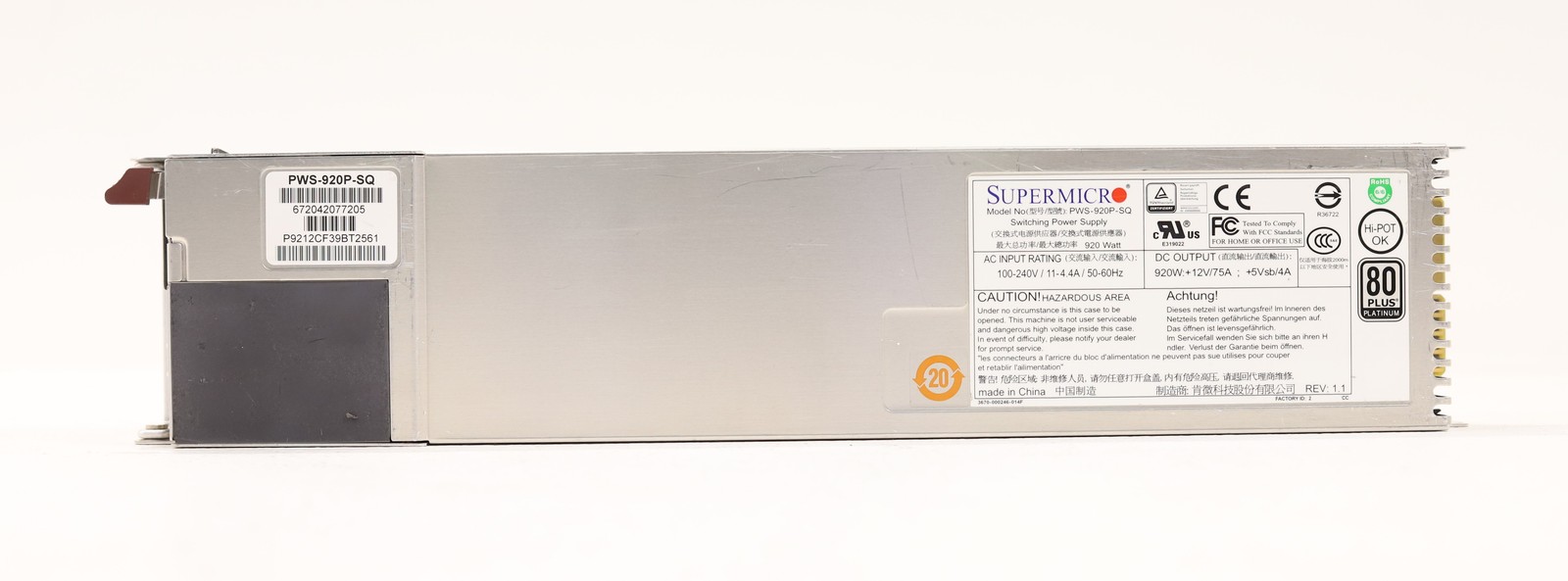 Блок питания Supermicro 920 Вт 1U с PFC и PMBus (PWS-920P-SQ) — фото 3